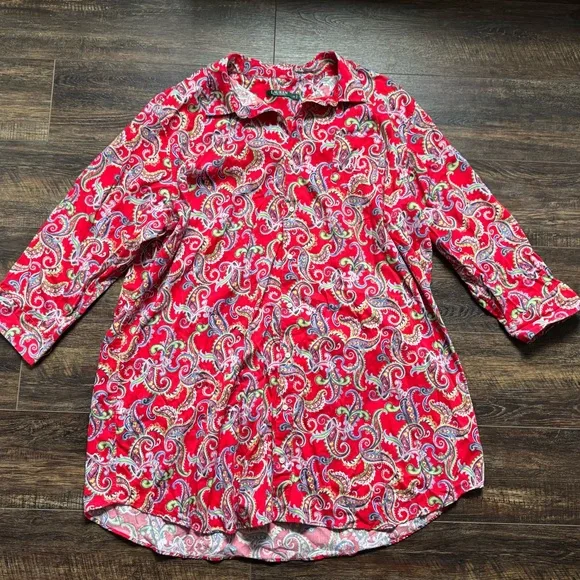 Ralph Lauren Red Paisley Long Sleeve Dress - Picture 4 of 8